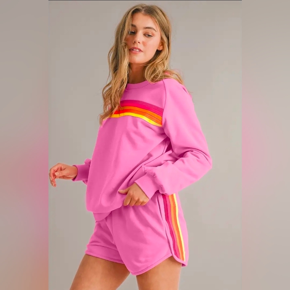 The Cozy Crew Set| Crew Sweater Neck+Short Set Pink Medium, Large NIP$133